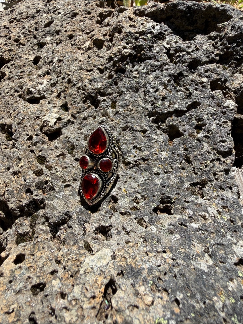 Mozambique Garnet 925 Silver Statement Ring
